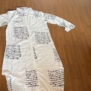 White Long Sleeve Script Print Dress brand new